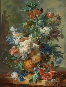Blumen Werke - Stillleben mit Statue der Flora der Göttin der Blumen Jan van Huysum klassischen Blumen